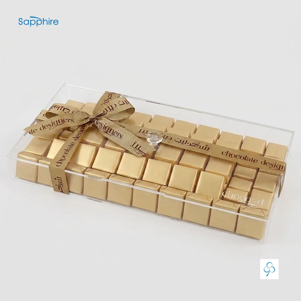 custom clear acrylic gift box with premium finishing for luxury gifts in uae