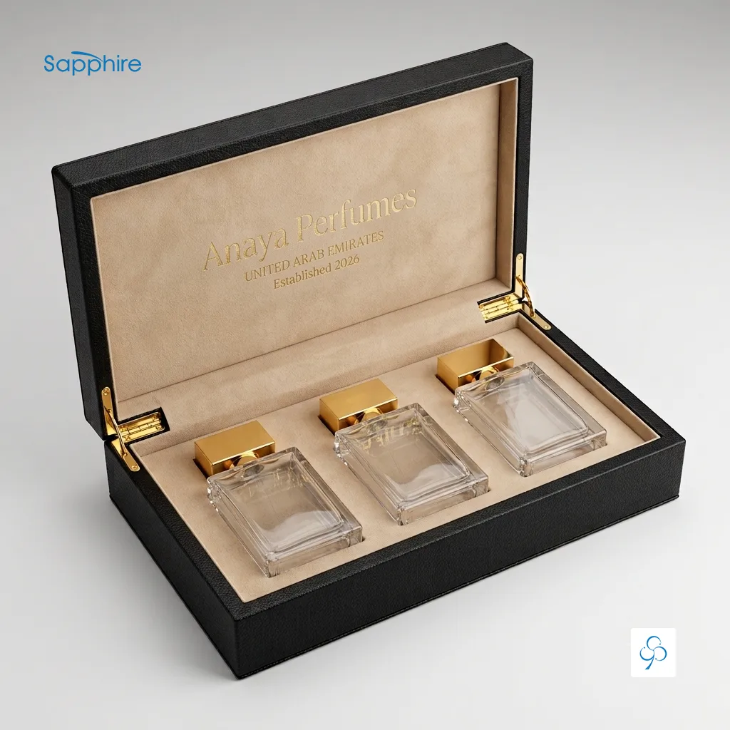 customized perfume corporate gift box with elegant packaging design for brands in uae