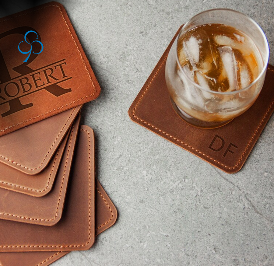 matt leather square tea coasters