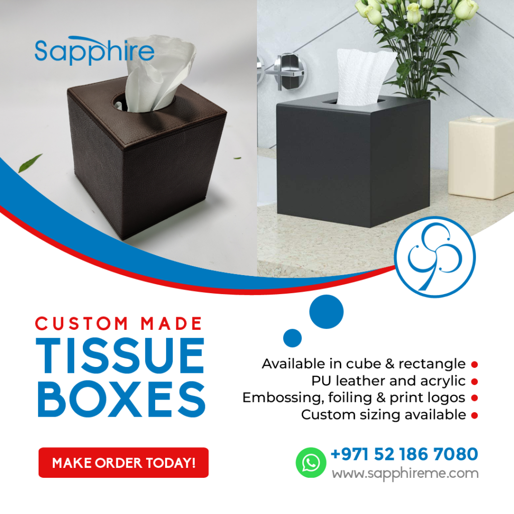 custom tissue box with brand logo, colours and size