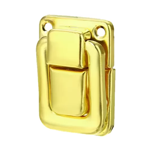 gold metal push lock clasp for boxes and bags, model lq2738g, size 27x38mm