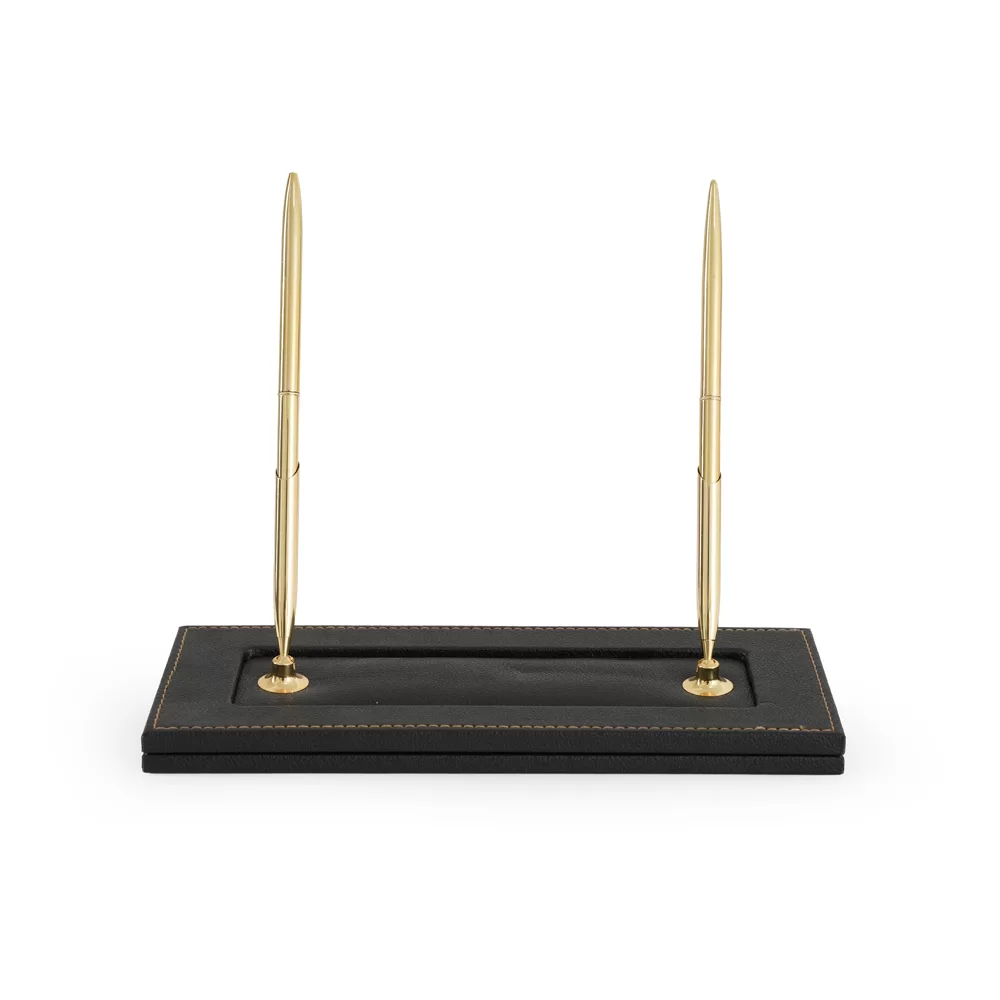 double pen leather desk set - precision writing, always within reach