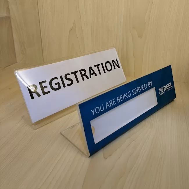 acrylic sign holder for office reception desk