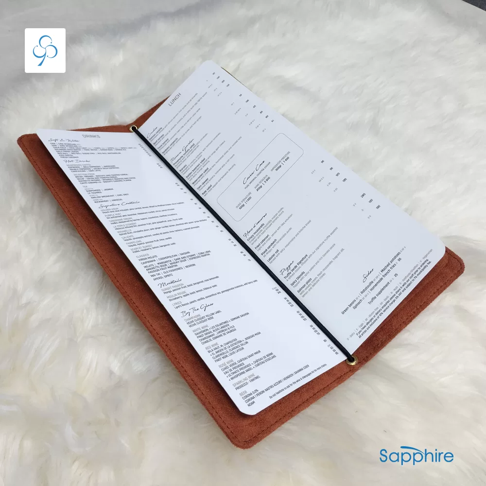 menu leather cover for fine dining restaurant