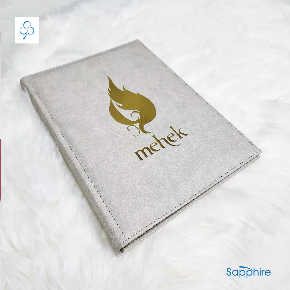 pu leather menu folder with gold foiling logo